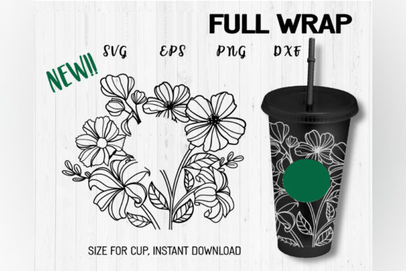 Craft Your Drinkware with the Black Floral Venti Cold Cup 24 Oz Design